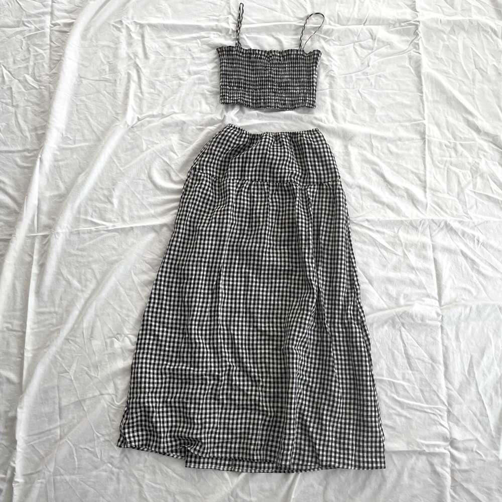 REFORMATION 2 PIECE SET GINGHAM MAXI SKIRT & Crop